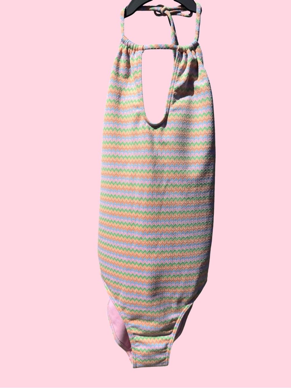 NEW Roxy Swim Pastel Multicolor Zigzag Halter One-Piece Swimsuit
